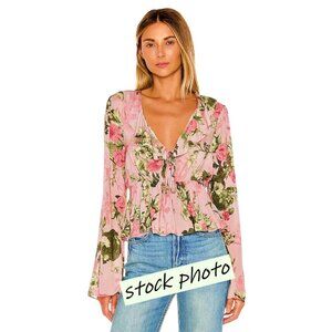 NEW BCBGeneration Tie Front Ruffle Top XXS Floral Flare Sleeve Coquette Flirty